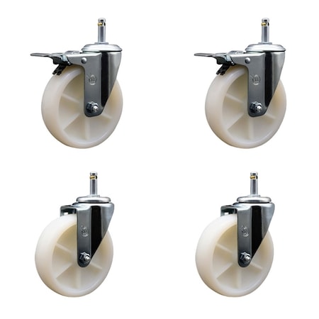 Service Caster 5 Nylon Wheel Swivel 7/16'' Grip Ring Stem Caster Set 2 Total Lock Brakes, 4PK SCC-GRTTL20S514-NYS-716138-2-S-2